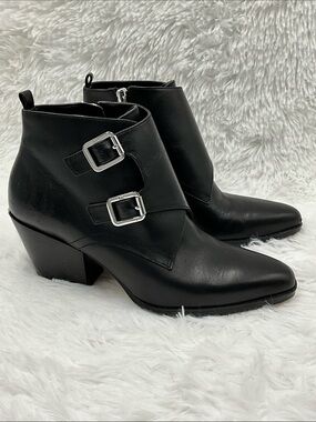 Michael Kors Black Leather Ankle Booties with Buckle Straps